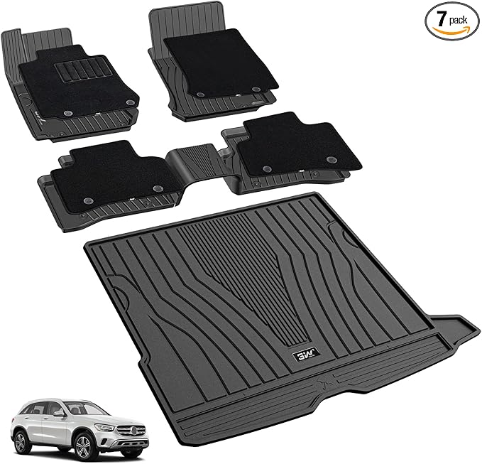 3W Floor Mats(with Carpets) & Cargo Liner Fit for Mercedez Benz GLC 2016-2022(Not Fit Coupe), TPE All Weather Waterproof Custom Fit Automotive Floor Liners Carpet and Truck Car Liners for Benz GLC