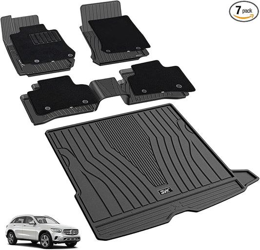3W Floor Mats(with Carpets) & Cargo Liner Fit for Mercedez Benz GLC 2016-2022(Not Fit Coupe), TPE All Weather Waterproof Custom Fit Automotive Floor Liners Carpet and Truck Car Liners for Benz GLC