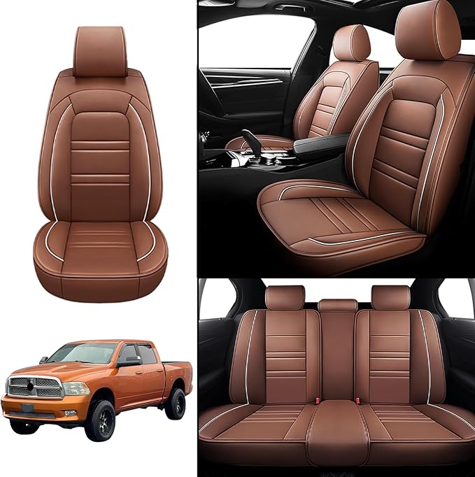 Seat Covers for Dodge ram 2004-2011 | 5-Seats Leather Seat Covers, Easy to Install Automotive Seat Covers Full Set (Full Set, Coffee)