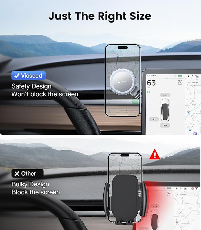 VICSEED Tesla Phone Mount【Strongest Magnet Power】 Foldable Hidden Tesla Phone Holder Fit for All Phones, Tesla Model 3/Y/Cybertruck Accessories, Tesla Model 3 Model Y for MagSafe Car Mount-Quicksilver