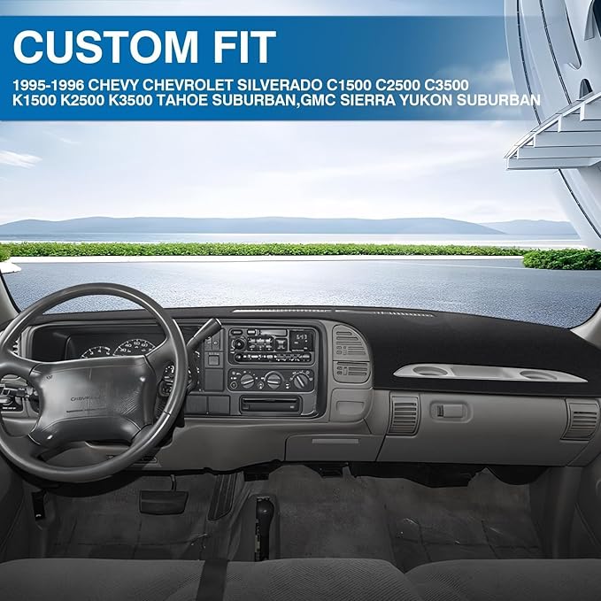 KUST Car Dash Cover for Chevy Chevrolet Silverado C/K 1500 2500 3500&Tahoe&Suburban/GMC Sierra&Yukon 1995 1996 Polyester Dashboard Cover Non-Slip Interior Accessories for Silverado No Glare Black