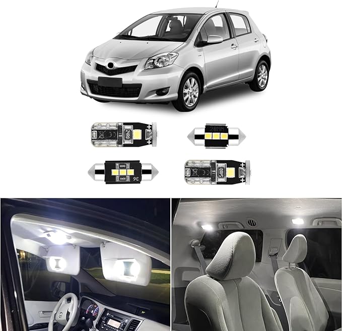 EASY EAGLE 7 Psc Super Bright 6000K White LED Interior Light: Bulbs Kit Package for 2007-2012 Toyota Yaris Lighting Package Kit Includes Light Accessories + Install Tool