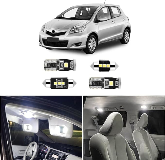 EASY EAGLE 7 Psc Super Bright 6000K White LED Interior Light: Bulbs Kit Package for 2007-2012 Toyota Yaris Lighting Package Kit Includes Light Accessories + Install Tool