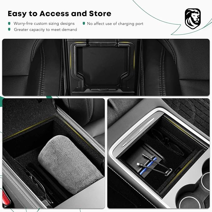 YHTAUTO Center Console Organizer Tray Fit 2024 2025 Tesla Model 3 Highland, Armrest Drawer Organizer, Armrest Hidden Compartment Storage Box, Center Console Tray, Model 3 Highland Accessories 3PCS