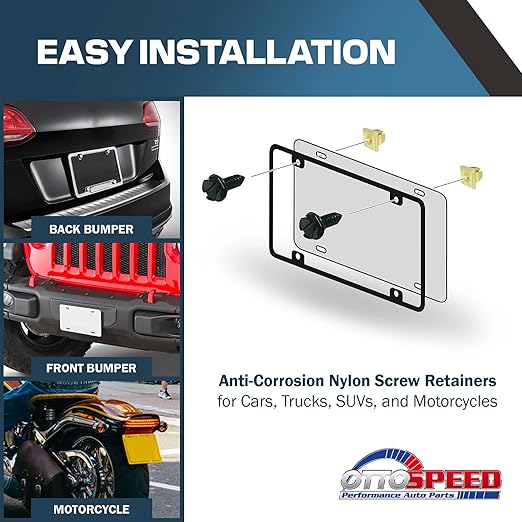 License Plate Screw Inserts – Set of 4 Nylon Retaining Nuts for License Plate Screws - Front and Back License Plate Nut Bracket Clip Fasteners for Cars, Trucks, SUVs, Motorcycles (Screw Retainers)