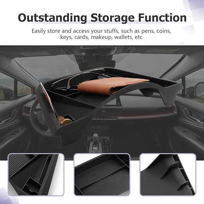 LUWU [Upgrades] 2025 Prius Dashboard Storage Tray Compatible with 2023 2024 2025 2026 Prius Accessories Behind Screen Organizer 2025 Prius Accessories Center Console Box Dash Tray (Silicone)
