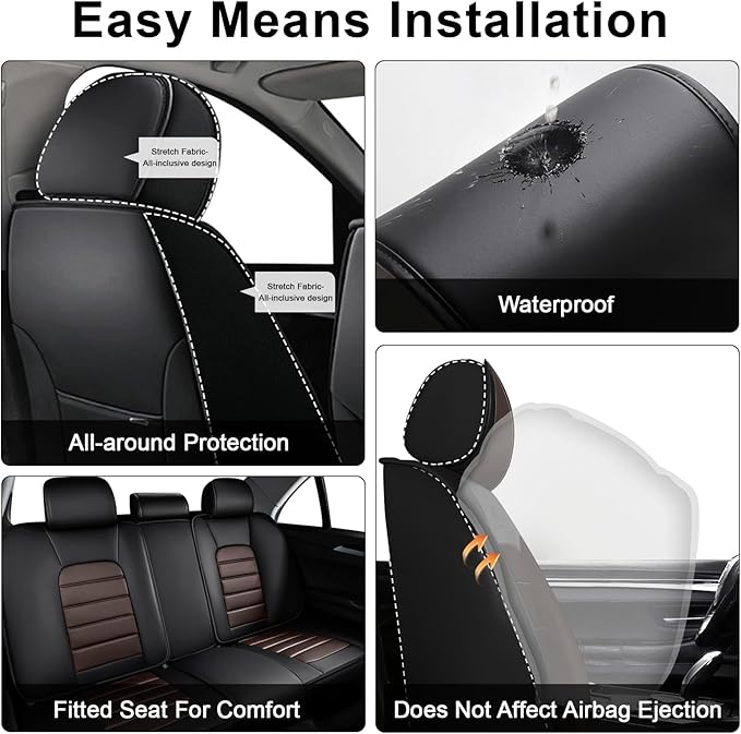 5 Car Seat Covers for Toyota RAV4 2000-2026 Breathable Leather,Waterproof Car Seat Protectors with Comfort Headrest Pillows,Automotive Vehicle Cushion with Storage Pockets (Luxury,Brown)