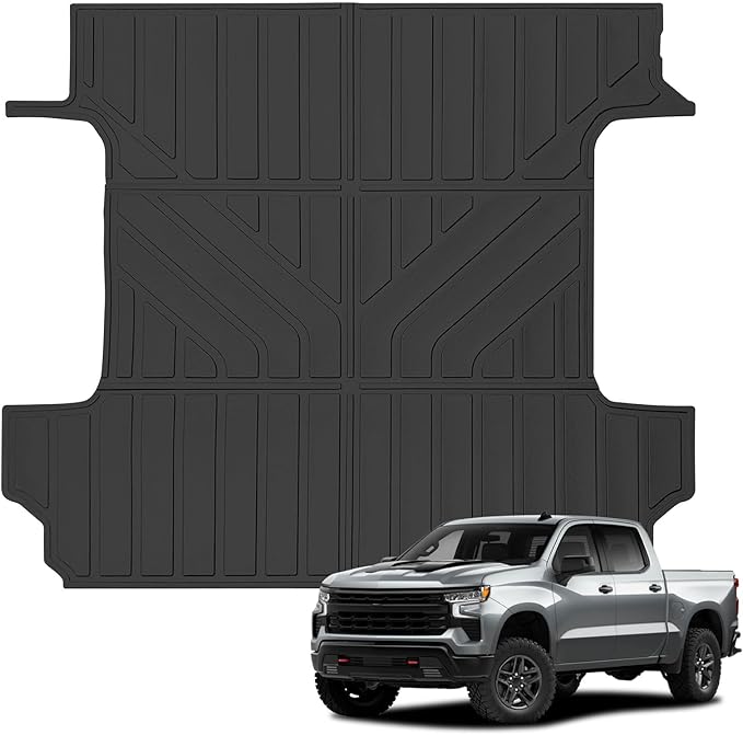 Truck Bed Mats Compatible with 2019-2024 2025 Chevy Silverado 1500 & GMC Sierra 1500 Crew Cab 5.8Ft Short Bed, TPE All-Weather Truck Bed Liner