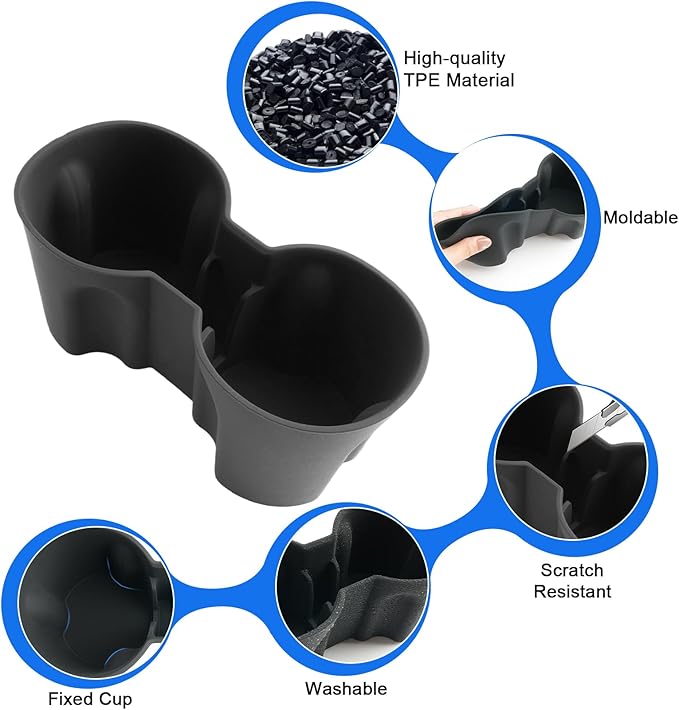 SXCY 2PCS for 2025 Tesla Model Y Accessories [Cup Holder Insert + Wireless Charging Protective Mat] Silicone Cup Holder Limiter for 2025 Model Y Drink Holder Adapter Non-Slip Drink Stopper Stabilizer