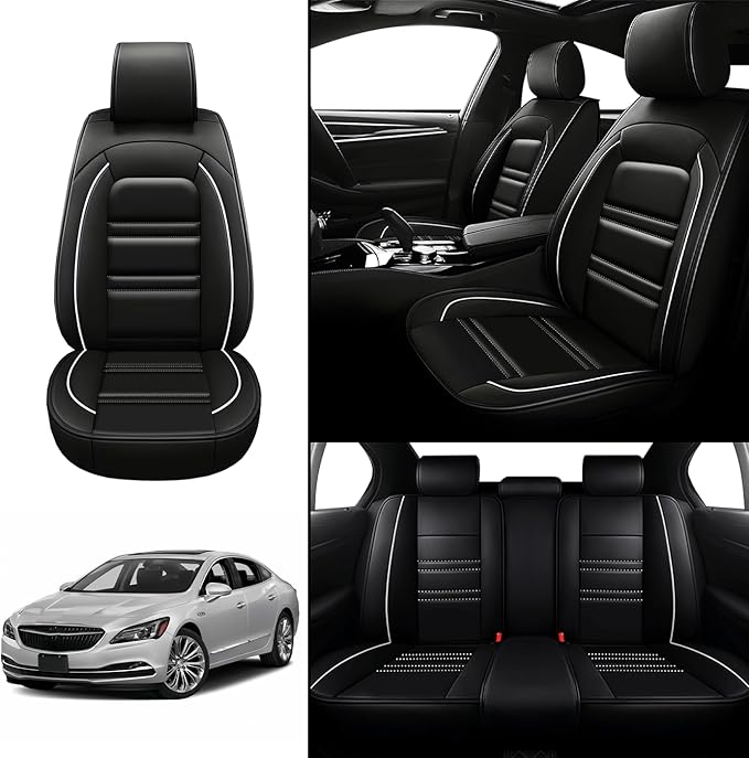 Seat Covers for Buick Lacrosse 2005-2019 | 5-Seats Leather Seat Covers, Easy to Install Automotive Seat Covers Full Set (Full Set, Black&White Line)