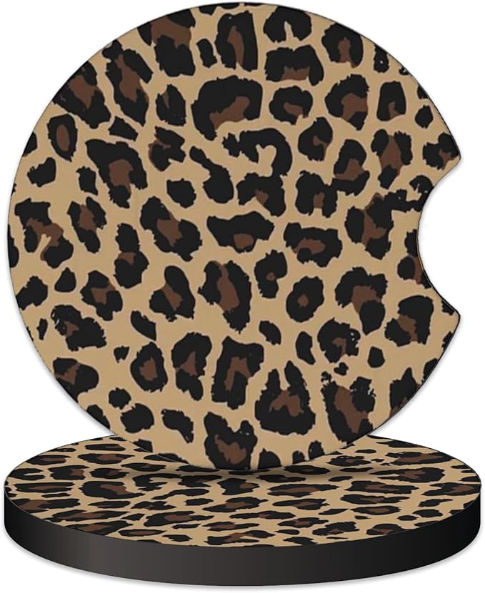 2 Pcs Car Cup Coasters, Brown Cheetah Print Universal Non-Slip Rubber Car Coasters for Cup Holders 2.75 inch, Car Interior Accessories for Women