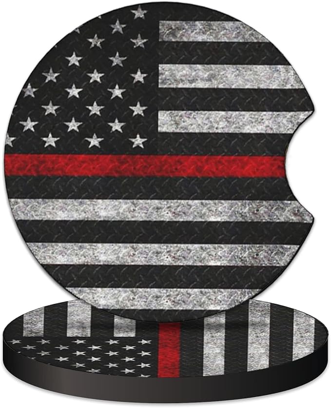 2 Pcs Car Cup Coasters, Red Grey American Flag Universal Non-Slip Rubber Car Coasters for Cup Holders 2.75 inch, Car Interior Accessories for Men