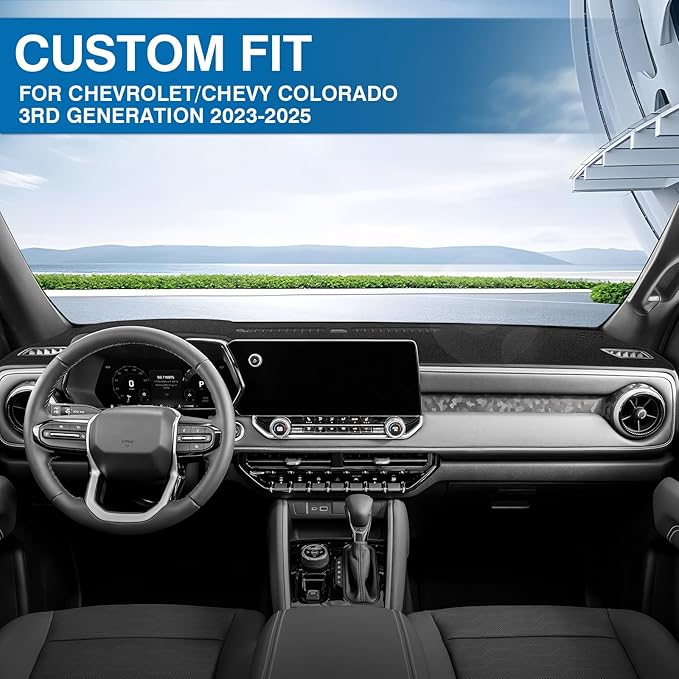 KUST Car Dash Cover for Chevy Chevrolet Colorado 2023 2024 2025 2026 Non-Slip Dashboard Cover Polyester Interior Accessories for Colorado Custom Fit Dash Mat Sunshade No Glare Black