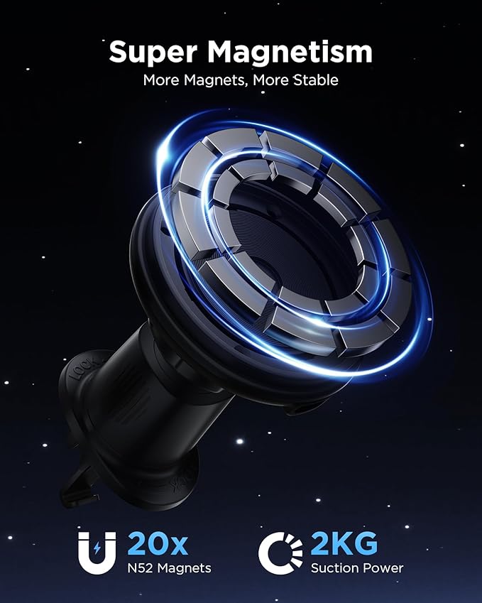 PISEN Mag-Safe Car Mount Charger - Qi2 15W Magnetic Car Phone Holder, 15W Wireless Qi2 Car Charger Mag-Safe Phone Holder, Car Vent Phone Mount Magnet Car Phone Holders for iPhone 16 15 14 13 12 Series