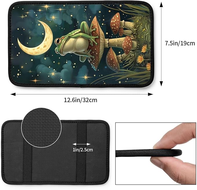 Universal Car Center Console Cushion Pad, Mushroom Moon Frog Soft Waterproof Car Center Console Cover Auto Armrest Seat Box Cover Protector for Most Vehicle SUV Truck Car