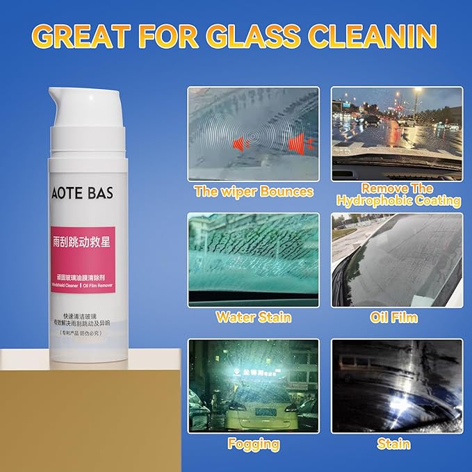 Windshield Cleaner Oll Film Remover & Rain Repellent for Car- Abrasive Glass Cleaner Remove- Oily Stains & Remains of Other Coatings