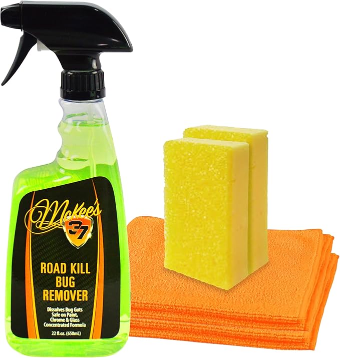 McKee's 37 - Road Kill Bug Remover Combo | Powerful Bug Remover for Cars Exterior with Safe & Effective Microfiber Scrubber (22 oz + Scrubber)