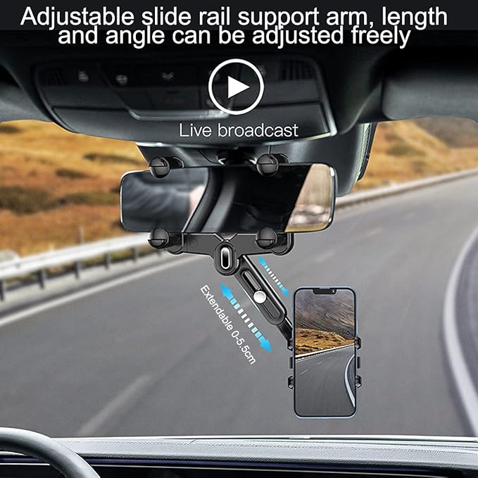 360°Rotatable and Retractable Car Phone Holder, Multifunctional Adjustable Mount, Universal Rearview Mirror Phone Holder for All Mobile Phones (Four clamp)