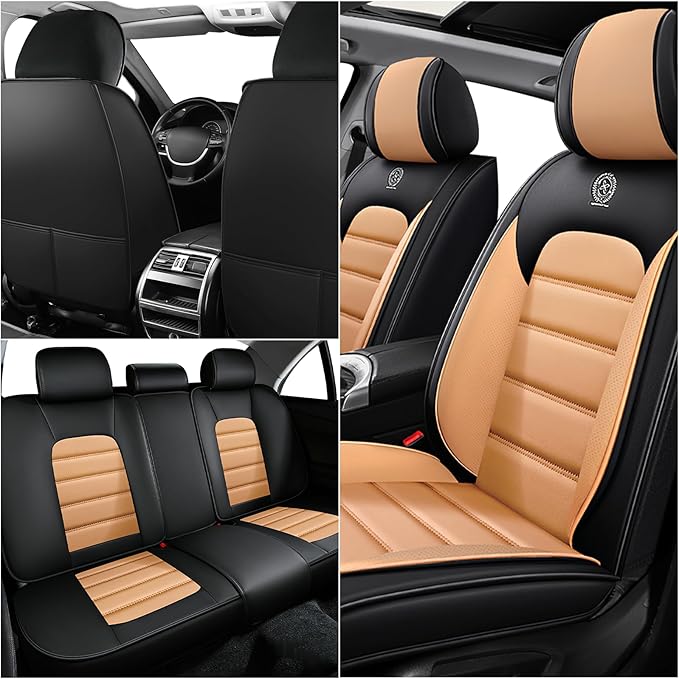 Seat Covers Fit for Toyota 4Runner 2000-2024, Skin-Friendly Comfort Leather Seat Protectors, Compatible Airbag Auto Interior Covers (Full Set, Black&Orange)