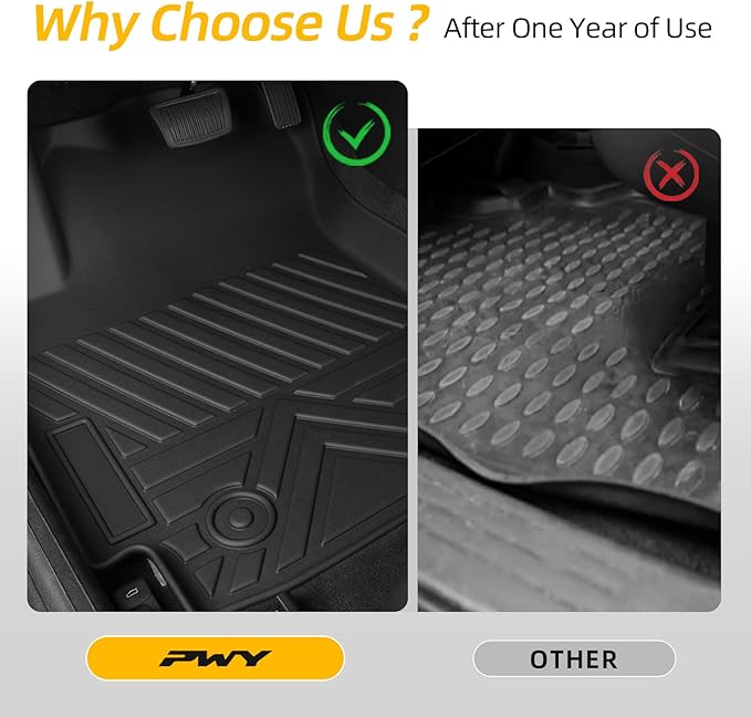 PWY Car Floor Mats for Hyundai Elantra 2021-2025 2026 (Not for Hybrid) / Hyundai Elantra N 2022-2025, TPE Custom Floor Mats, All Weather Automotive Liners, 1st & 2nd Row (3PCS), Car Accessories Set