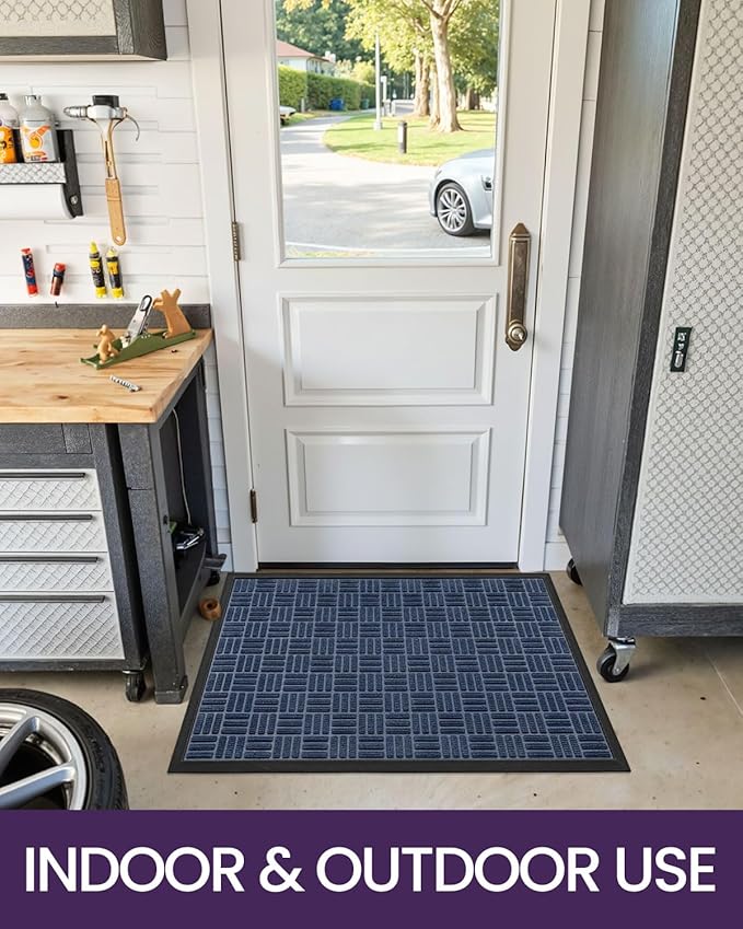 DEXI Front Door Mat Outside Entrance, 4x6 ft Large Rubber Entry Doormat Heavy Duty, Welcome Mats Non Slip for Inside House Floor Entryway Double Doors Exterior Patio, Maze Navy Blue