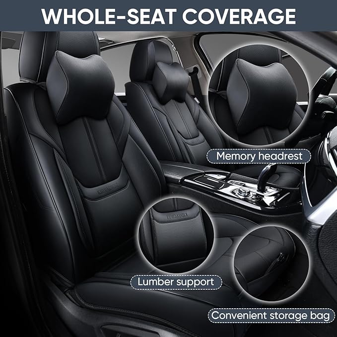 Auto Car Seat Covers Accessories Full Set Leather Cushion Protector Breathable Waterproof Seat Cover for Cars Universal Fit (Black, Front Pair and Rear)