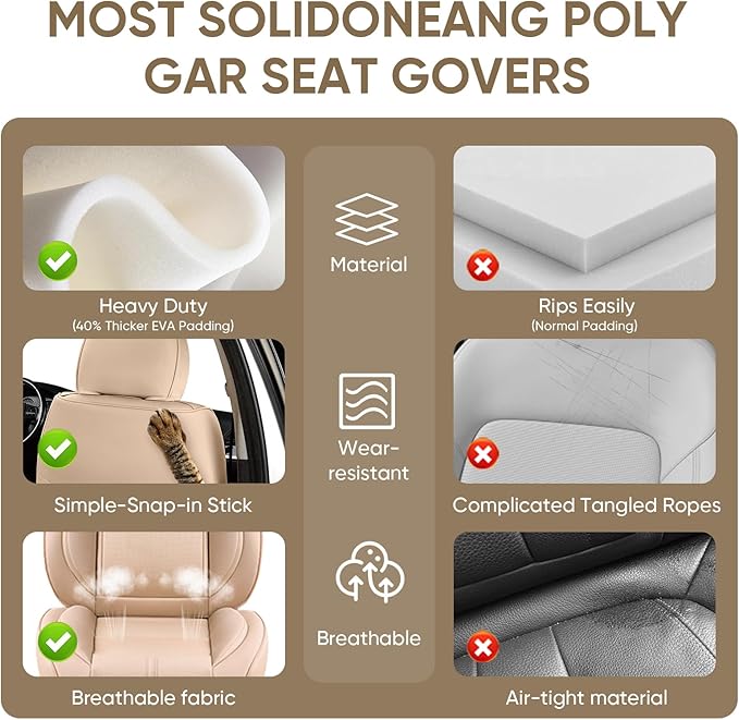 Auto Car Seat Covers Accessories Front Seat Leather Cushion Protector Breathable Waterproof Seat Cover for Cars Universal Fit (Beige, Front Pair)