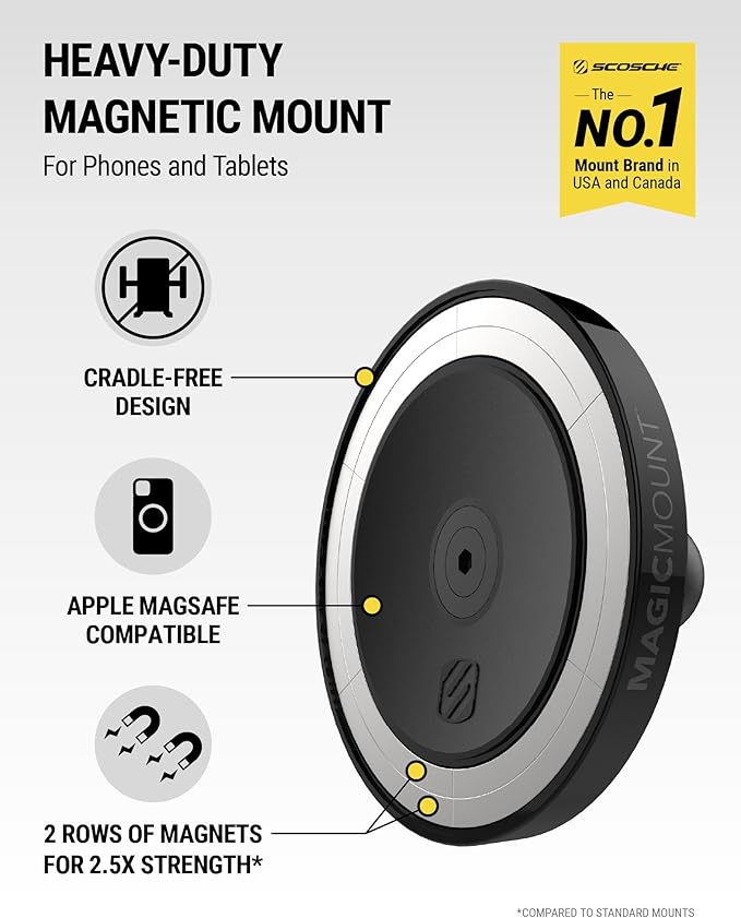 Scosche Extra-Strong Magnetic Cell Phone Car Mount/Tablet Holder for Truck, Semi, & Car, Heavy Duty MagSafe Suction Mount for Dashboard/Windshield Compatible with MagSafe, iPhone, Android & iPad