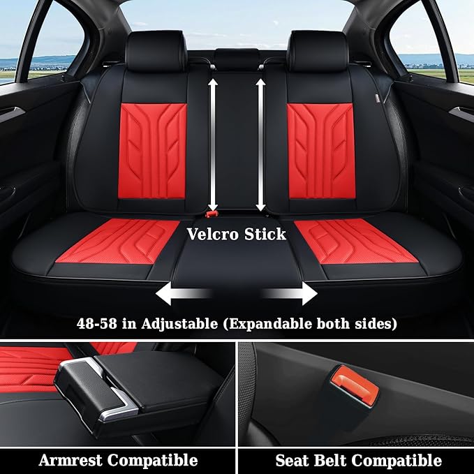 Coverado Car Seat Covers Full Set, Automotive Seat Covers Car Seat Protector Car Seat Cushion, Waterproof Leather Seat Covers for Cars, Universal Fit for Most Sedans SUV Pick-up Truck(Black&Red)