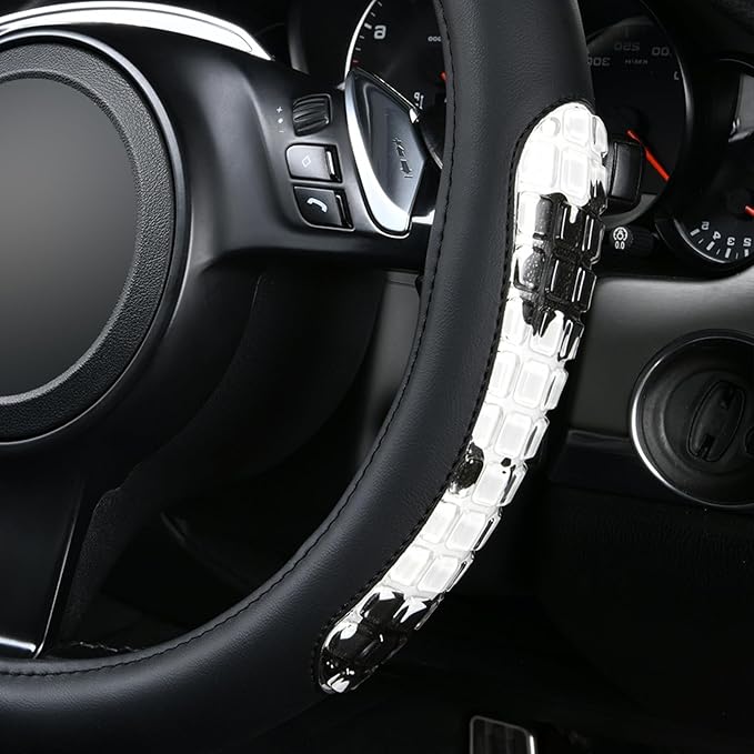 Flying Banner car Steering Wheel Cover Gel Massage Velvet Cool Warm Universal Size 15 inches SUV Truck Anti Slip Odorless Summer Winter (Black Cow Print, Gel Massage)