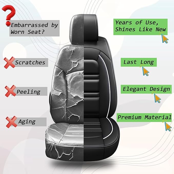 Seat Covers for kia Sorento 2003-2025 | 5-Seats Leather Seat Covers, Easy to Install Automotive Seat Covers Full Set (Full Set, Black&White Line)