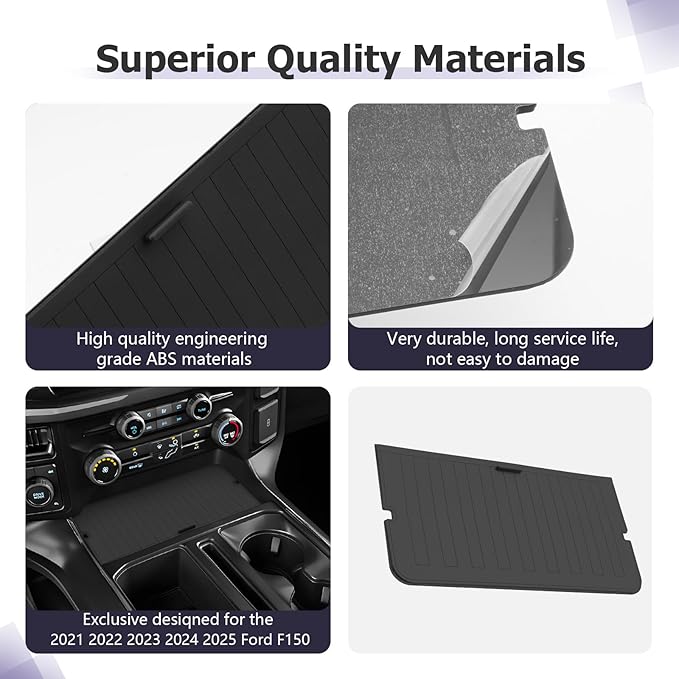 LUWU Center Console Organizer Compartment Cover for 2021-2024 2025 Ford F150 & 2022-2024 F150 Lightning XLT Interior Accessories Middle Console Secret Pocket Lid Hidden Storage Tray Panel w/USB Hole