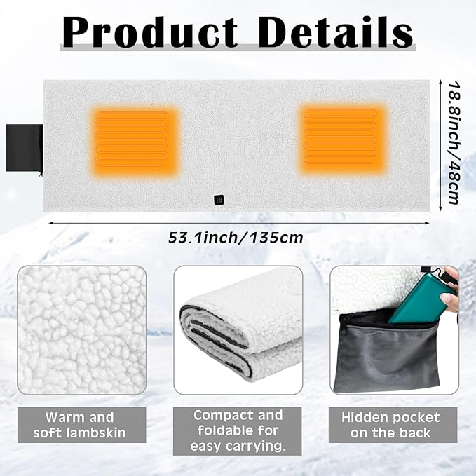 VIHOSE 2 Pack Portable Heated Seat Cushions Lambswool Heated Chair Pad 3 Heat Levels Foldable Heating Seat Pads for Car, Office Chair, Sofa, Camping, Travel, Power Bank Not Included