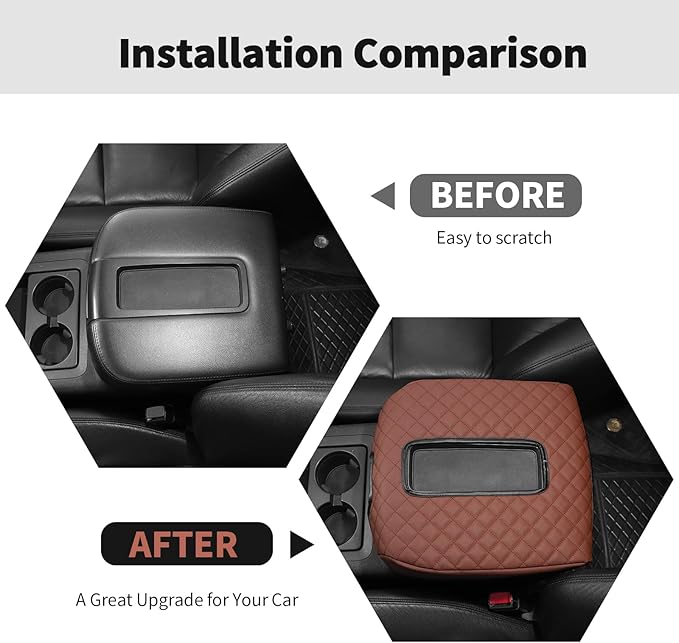 RT-TCZ Center Console Armrest Box Pad Cover Leather for Chevy Avalanche/Silverado/Suburban/Tahoe 2007-2013,for GMC Yukon/Sierra 2007-2013 (Brown)