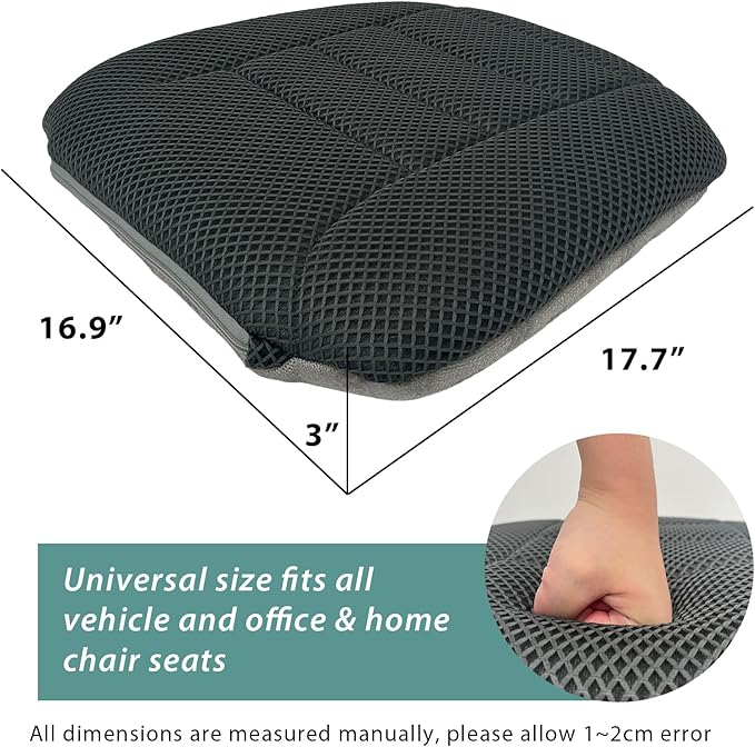 AEROiVi 17.7" L × 16.9" W × 3" H,Car Booster Seat Cushion Raise The Height for Short People Driving, Breathable 3D Air Mesh, 3 Inch Booster Seat, Non-Slip Bottom, Car Seat Pad with Truck,Cars,SUVs