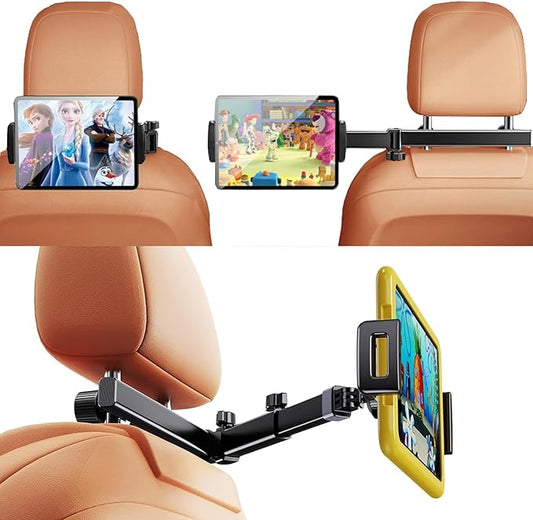 Car Tablet Headrest Holder,[3 in 1 Long Arm] iPad Car Mount for Back Seat,Car Accessories Backseat Road Trip Essentials for Kids Baby,For 4-12.9"Devices,iPad Pro,Air,Mini,Galaxy,Switch,Fire HD