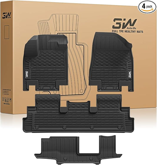 3W Floor Mats for Nissan Pathfinder 2022 2023 2024 2025 (Only fit 8 Passenger Models), 3 Rows,TPE All Weather Protection Car Floor Liners Accessory,Black