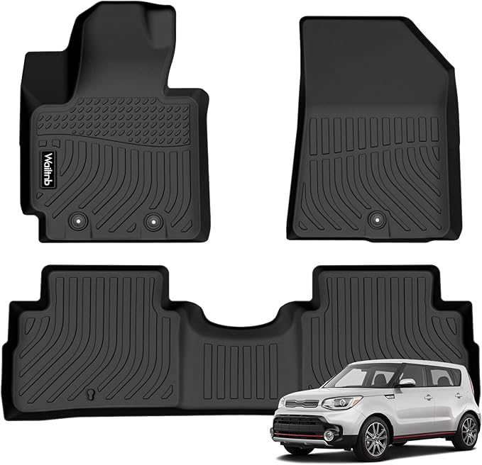 Wailtnb-Floor Mats Custom for Kia Soul 2014-2019 All Weather Protection TPE Rubber Waterproof Floor Liners Fits Front& 2nd Row Full Set Black Accessories