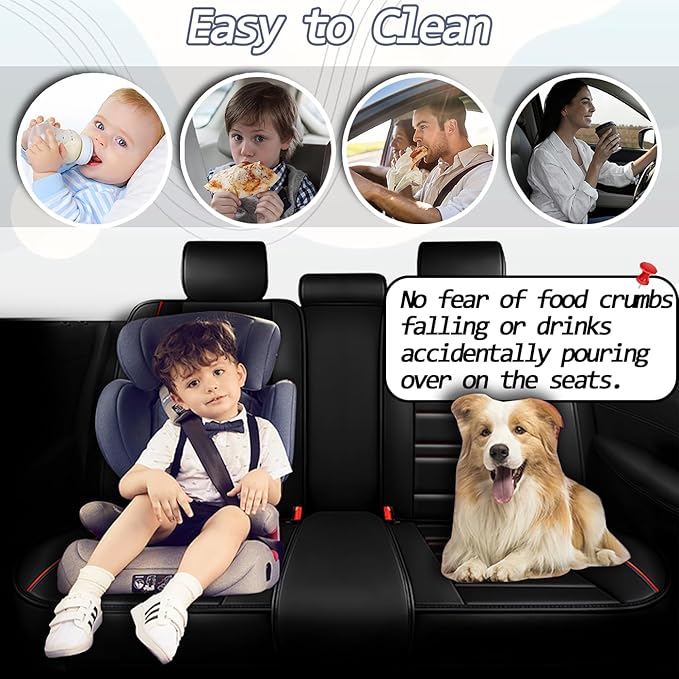 Seat Covers for Ford Escape 2001-2025 | 5-Seats Leather Seat Covers, Easy to Install Automotive Seat Covers Full Set (Full Set, Black&Red Line)