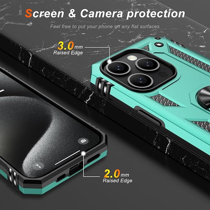 IKAZZ for iPhone 14 Pro Max Case 6.7 Inch with Screen Protector,Military Grade Shockproof Heavy Duty Protective Phone Cover Pass 16ft Drop Test with Magnetic Kickstand Car Mount Holder,Turquoise