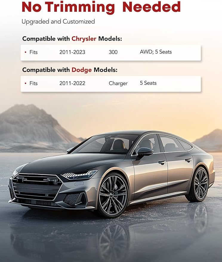 YHTAUTO Floor Mats Compatible with 2011-2023 Chrysler 300 AWD, 2011-2022 Dodge Charger, All Weather Custom Fit TPE Floor Liners Front & 2nd Row, Black, Set of 4