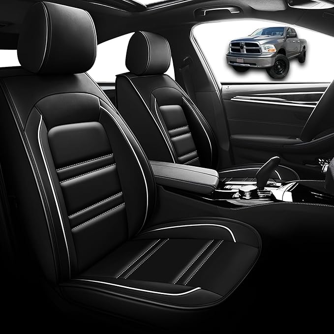 Seat Cover for Dodge ram 1500 2004-2011 | Car Seat Covers Front Seats, Waterproof Seat Protectors, Automotive Front Seat Covers (Front Seat, Black&White Line)