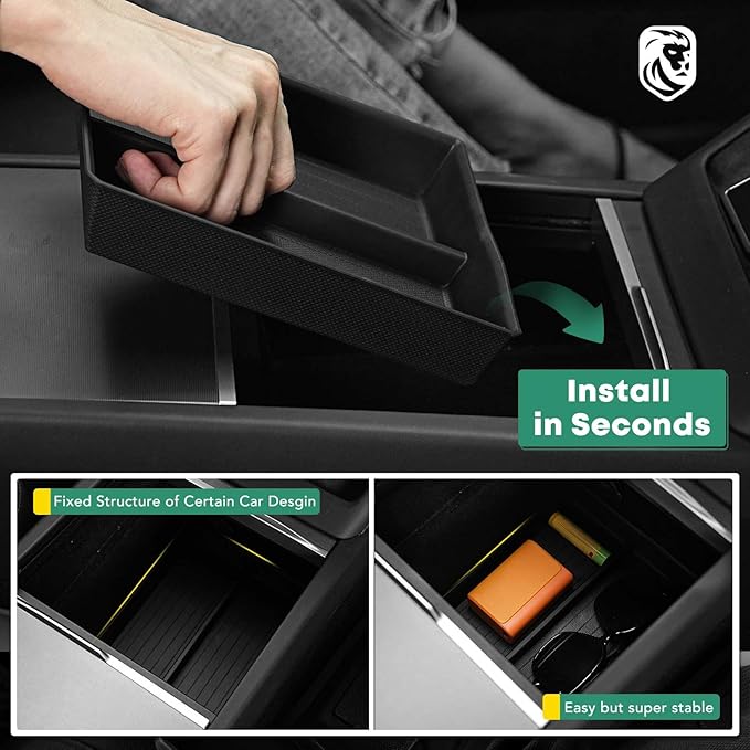 YHTAUTO Center Console Lower Tray Fit 2024 2025 Tesla Model 3 Highland, Center Control Console Lower Bottom Storage Box with Non-Slip Armrest Interior Accessories 1PC