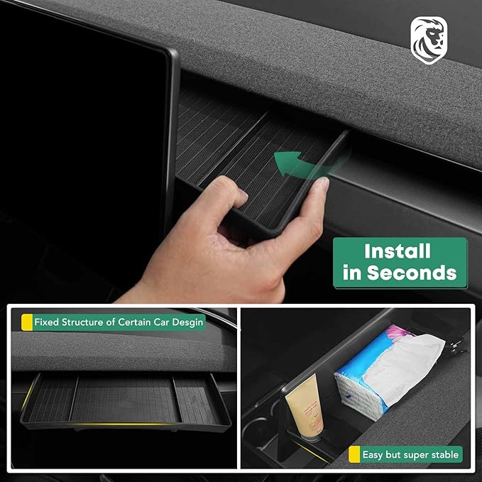 YHTAUTO Behind Screen Storage Tray Fit 2024 2025 Tesla Model 3 Highland, Screen Storage Box Non-Slip TPE Tissue Sunglass Holder for Car Dashboard Hidden Tray Interior Accessories 1PC
