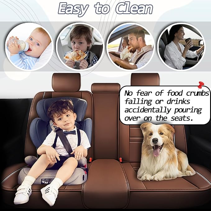 Seat Covers for kia Soul 2010-2025 | 5-Seats Leather Seat Covers, Easy to Install Automotive Seat Covers Full Set (Full Set, Coffee)