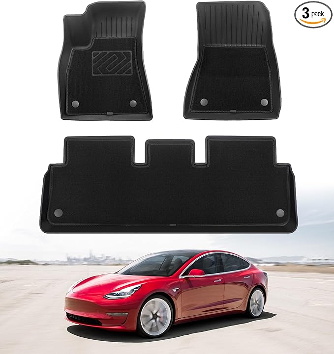 PM Auto All-Weather Double-Layer Floor Mats for Tesla Model 3 2017-2023 (Except Highland), All Weather Protection, Custom Fit