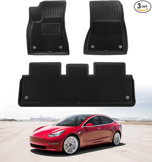 PM Auto All-Weather Double-Layer Floor Mats for Tesla Model 3 2017-2023 (Except Highland), All Weather Protection, Custom Fit