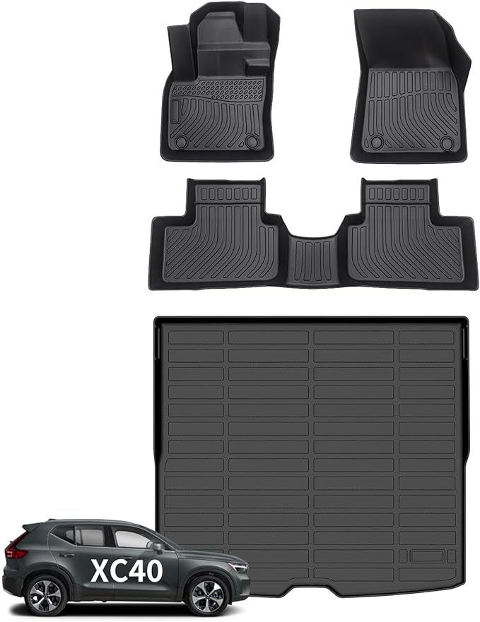 Wayhigh-for Volvo XC40 2019-2025 (Not for Recharge) All Weather Floor Mats and Cargo Liner Set TPE Car Mats Waterproof Heavy Duty Rubber Floor Liners XC40 Accessories