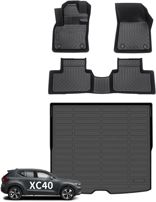 Wayhigh-for Volvo XC40 2019-2025 (Not for Recharge) All Weather Floor Mats and Cargo Liner Set TPE Car Mats Waterproof Heavy Duty Rubber Floor Liners XC40 Accessories