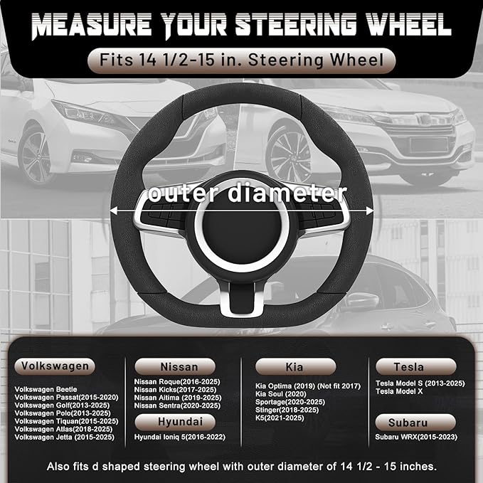 SEG Direct D Shaped Steering Wheel Cover for 14.5-15 inch Flat Bottom Wheels, Breathable Perforated Microfiber Leather, Anti-Slip Grip, Universal Fit for Cars & SUVs, Black and Brown